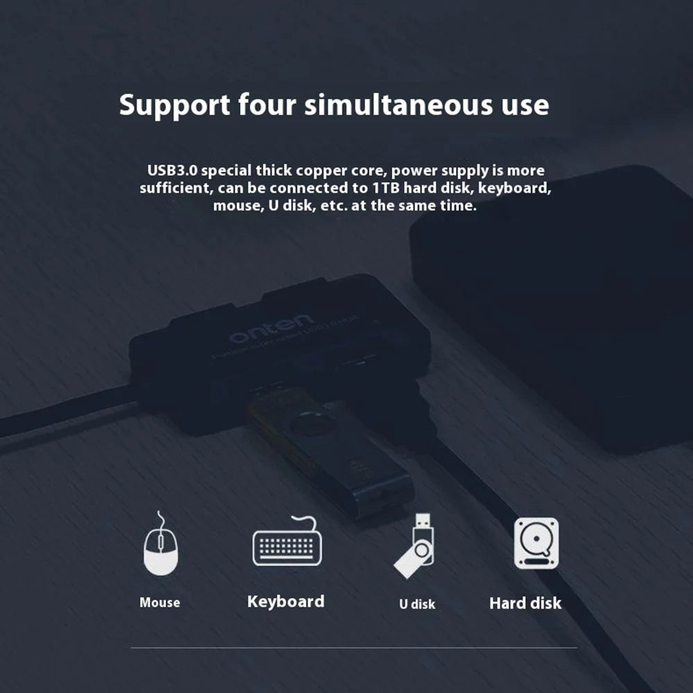 ONTEN 8102B 4-Port USB 3.0 Hub Square Powered Splitter With Smart BC1.2 Charging Protocol 480Mbps / 5Gbps - 3