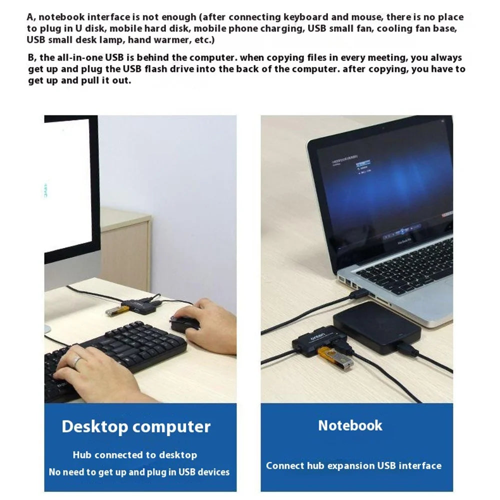 ONTEN 8102B 4-Port USB 3.0 Hub Square Powered Splitter With Smart BC1.2 Charging Protocol 480Mbps / 5Gbps - 4