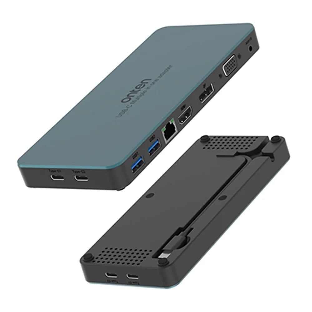 ONTEN 9188S 9 in 1 USB-C Hub Type-C to DP HD VGA 4K USB3.0 USB-C RJ45 3.5mm Docking Station - Green - 5