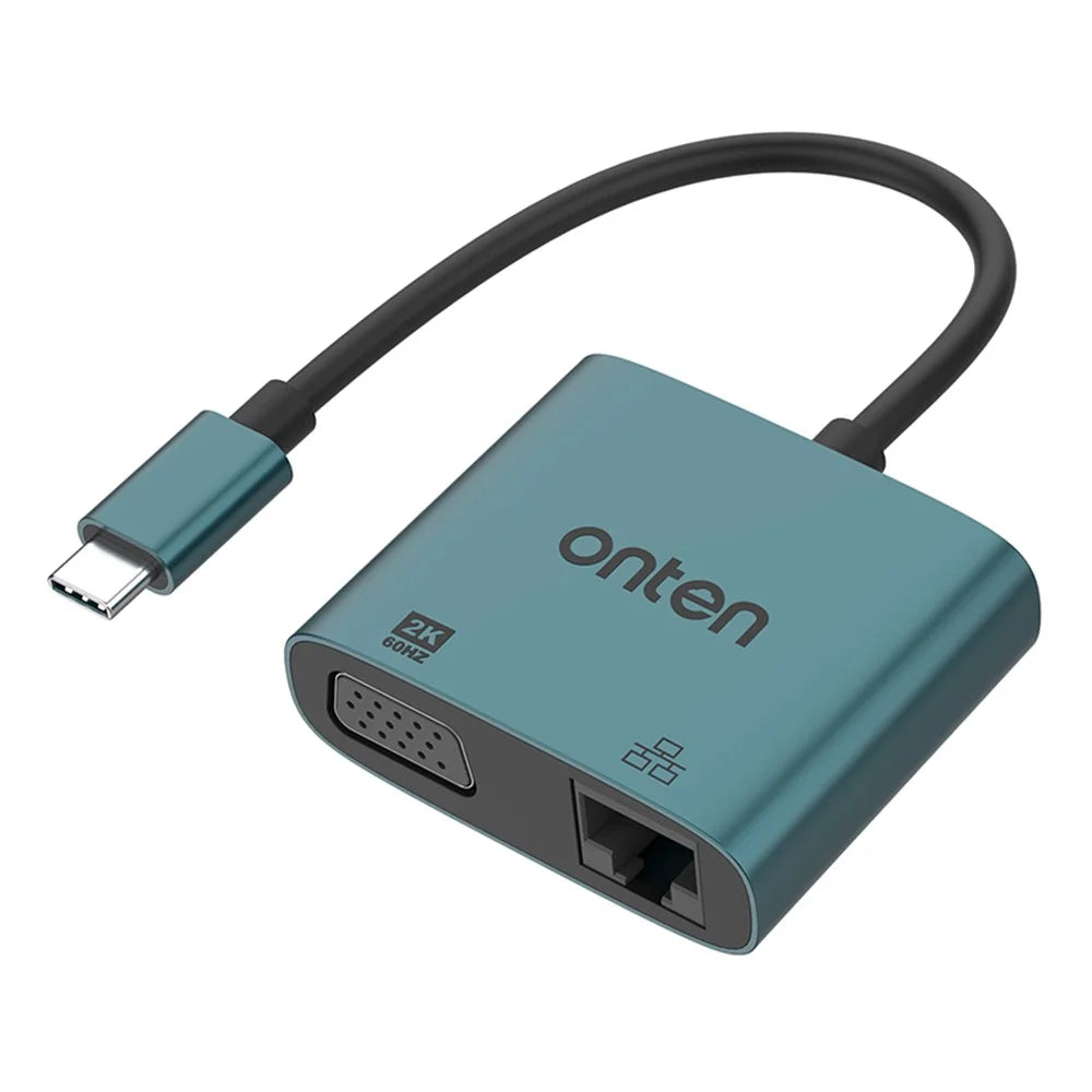 ONTEN UC289 USB-C to VGA 2K 60Hz Video Converter with Ethernet Port for Laptops Tablets Smartphones - 1