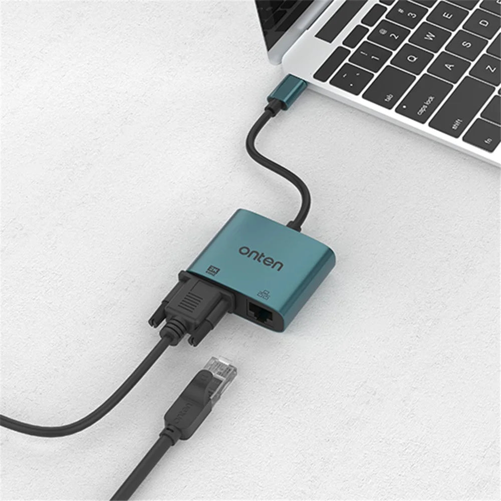 ONTEN UC289 USB-C to VGA 2K 60Hz Video Converter with Ethernet Port for Laptops Tablets Smartphones - 4