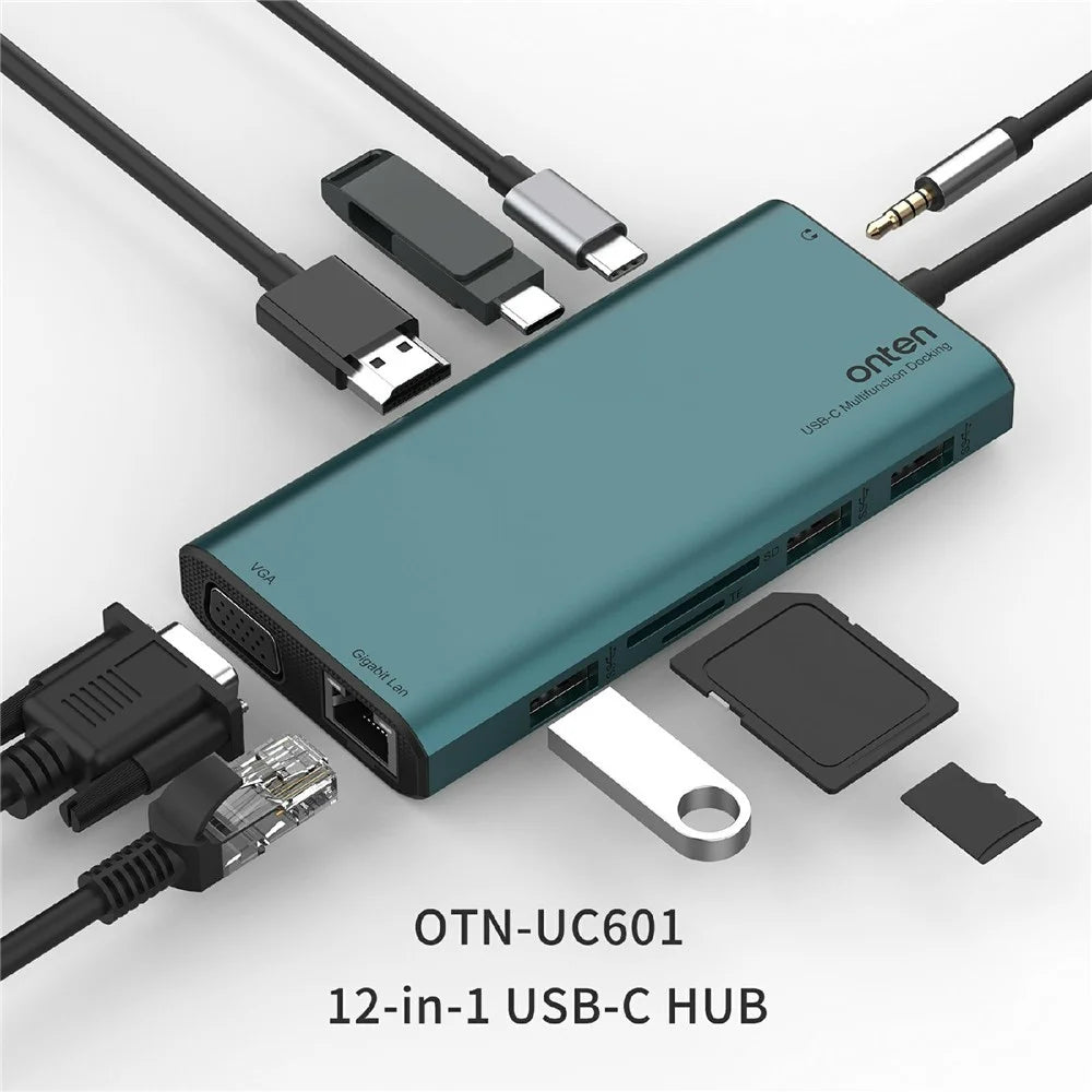 ONTEN UC601 USB 3.0 Hub Docking Station Gigabit Ethernet RJ45 / Dual HD 4K / Type-C Multifunction Adapter - Green - 2