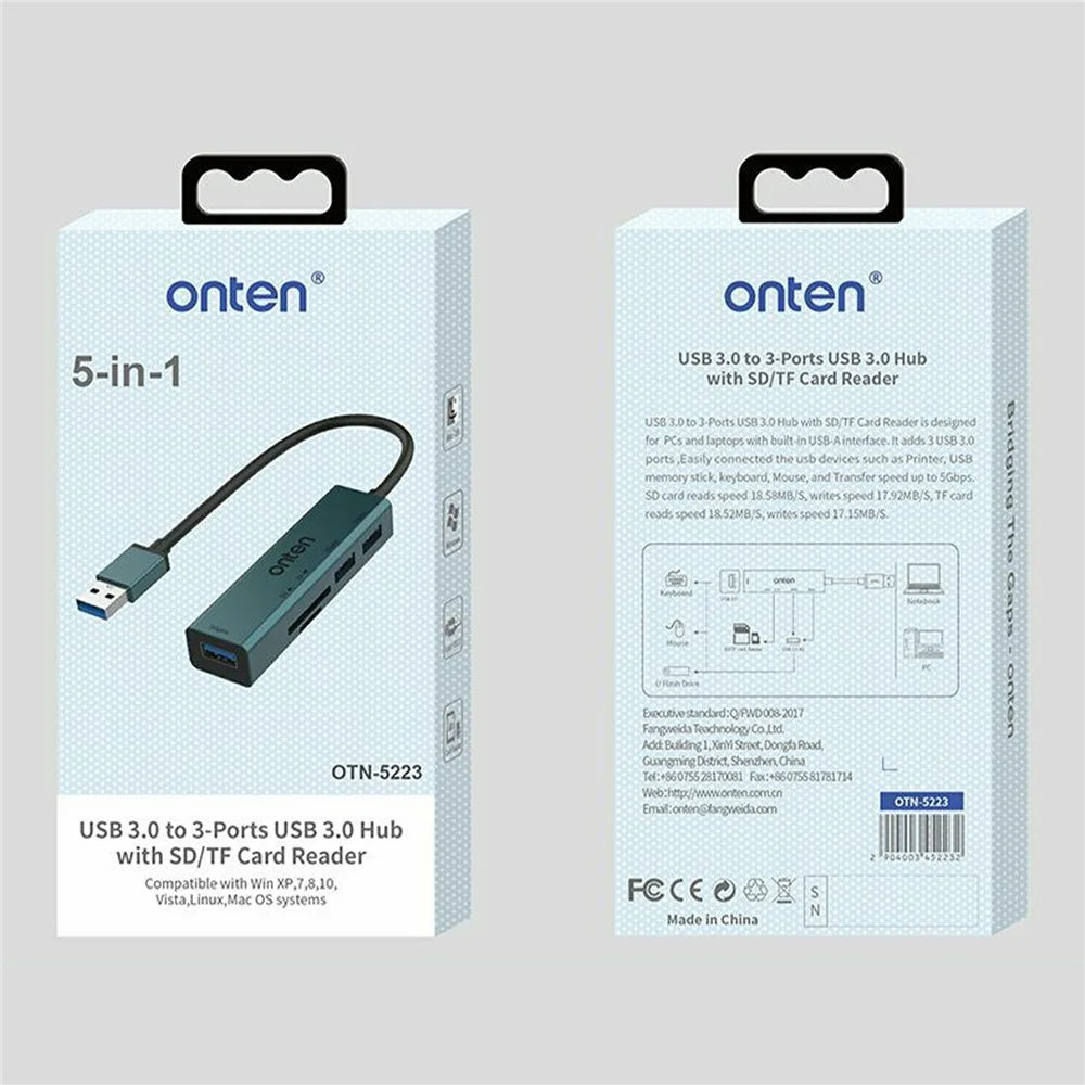 ONTEN 5223 5 in 1 USB 3.0 Hub Expansion Dock 3xUSB3.0 TF SD Card Reader Adapter - 7
