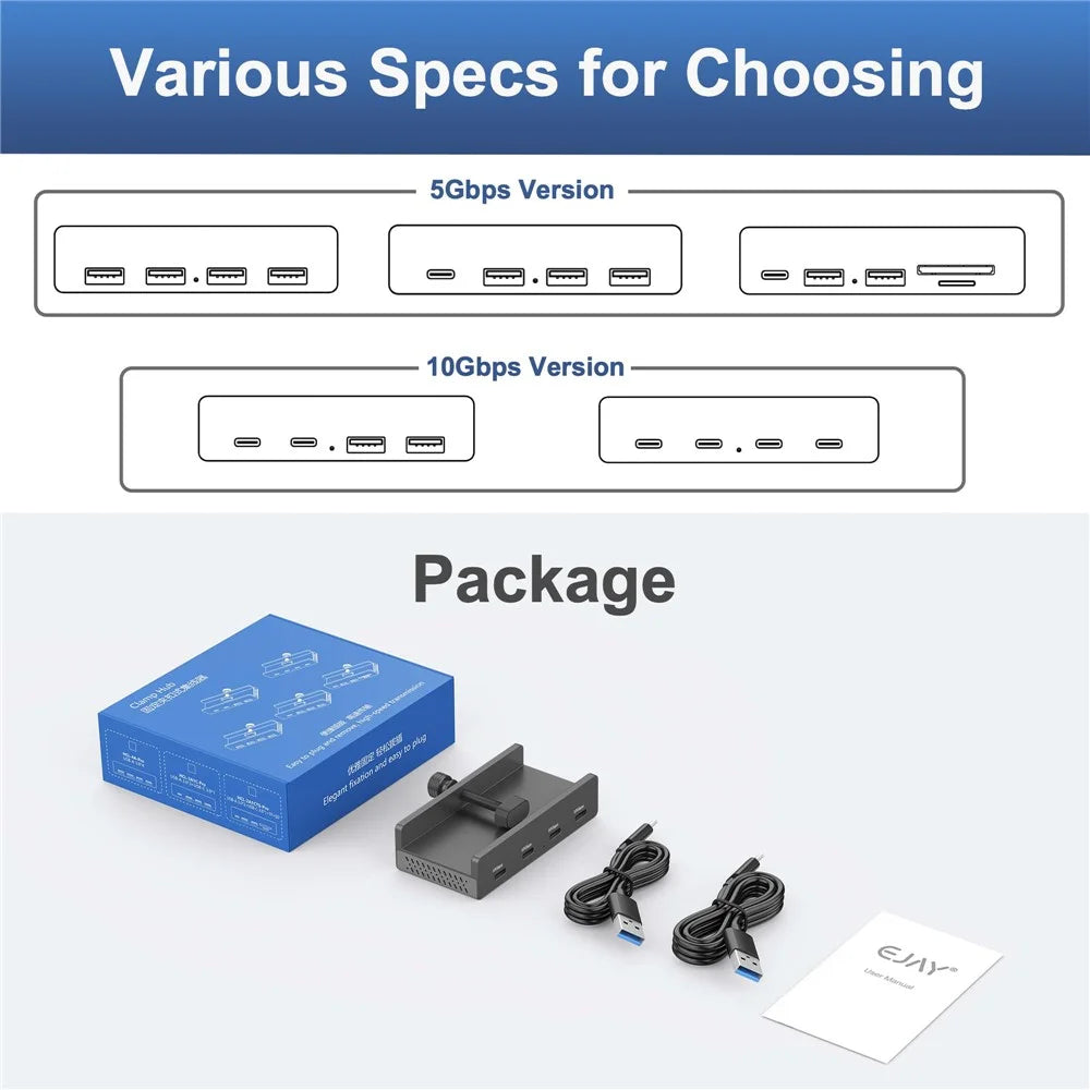 YW-HCL-4C-Pro 4 Ports USB C 3.1 Hub 10Gbps High Speed Data Transfer Clip On External Dock Station - Black - 6