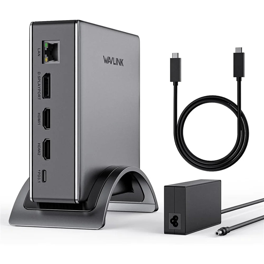WAVLINK UMD27PRO Laptop Docking Station 2 HD + DP 140W PD Hub Adapter Support 8K 30Hz / 4K 144Hz - US Plug - 1