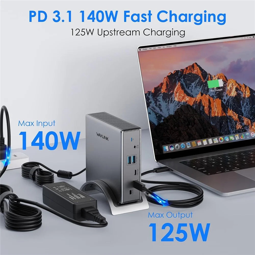 WAVLINK UMD27PRO Laptop Docking Station 2 HD + DP 140W PD Hub Adapter Support 8K 30Hz / 4K 144Hz - US Plug - 2