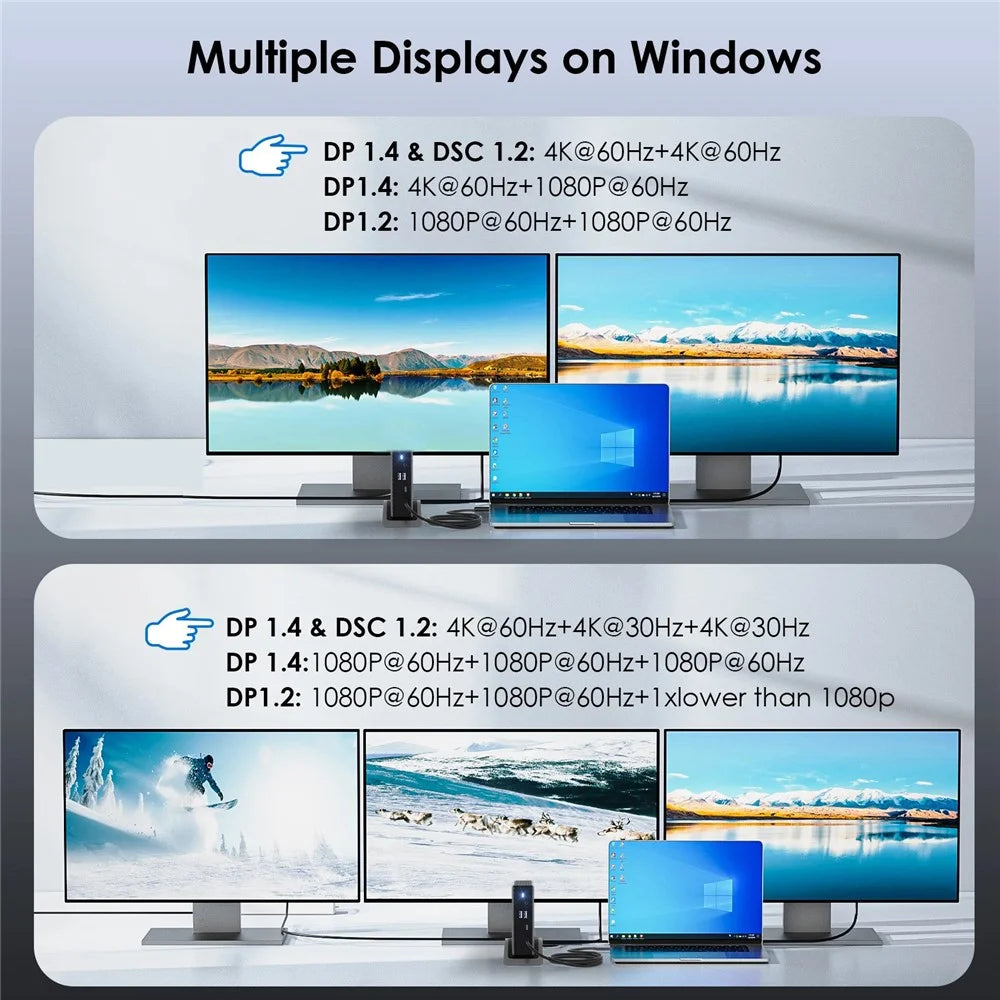 WAVLINK UMD27PRO Laptop Docking Station HD + 2 DP Ports 140W PD USB Hub Support 8K 30Hz / 4K 144Hz - US Plug - 7