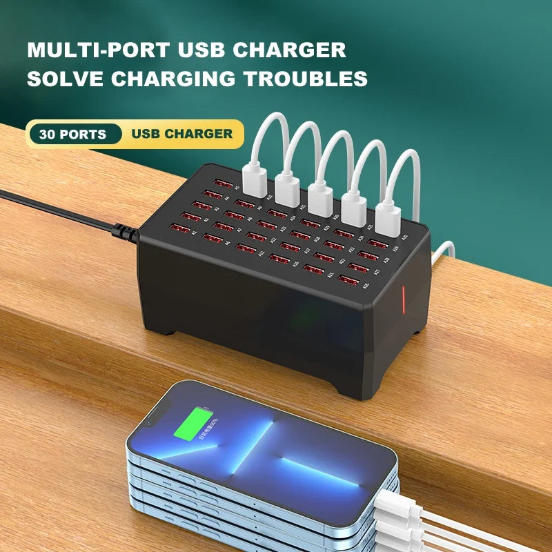 WT-268 30-Port USB Charging Station 150W High Power Fast Charger Desktop Charging Hub - US Plug - 3