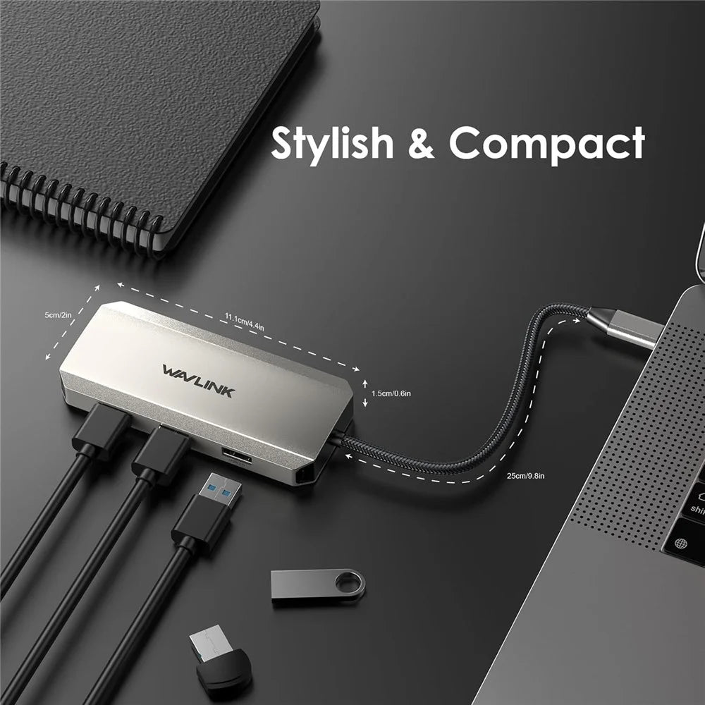 WAVLINK WL-UMD308L Triple 4K Docking Station USB-C Hub Adapter with HD / DP / 100W PD Ports for Laptops - Silver - 7