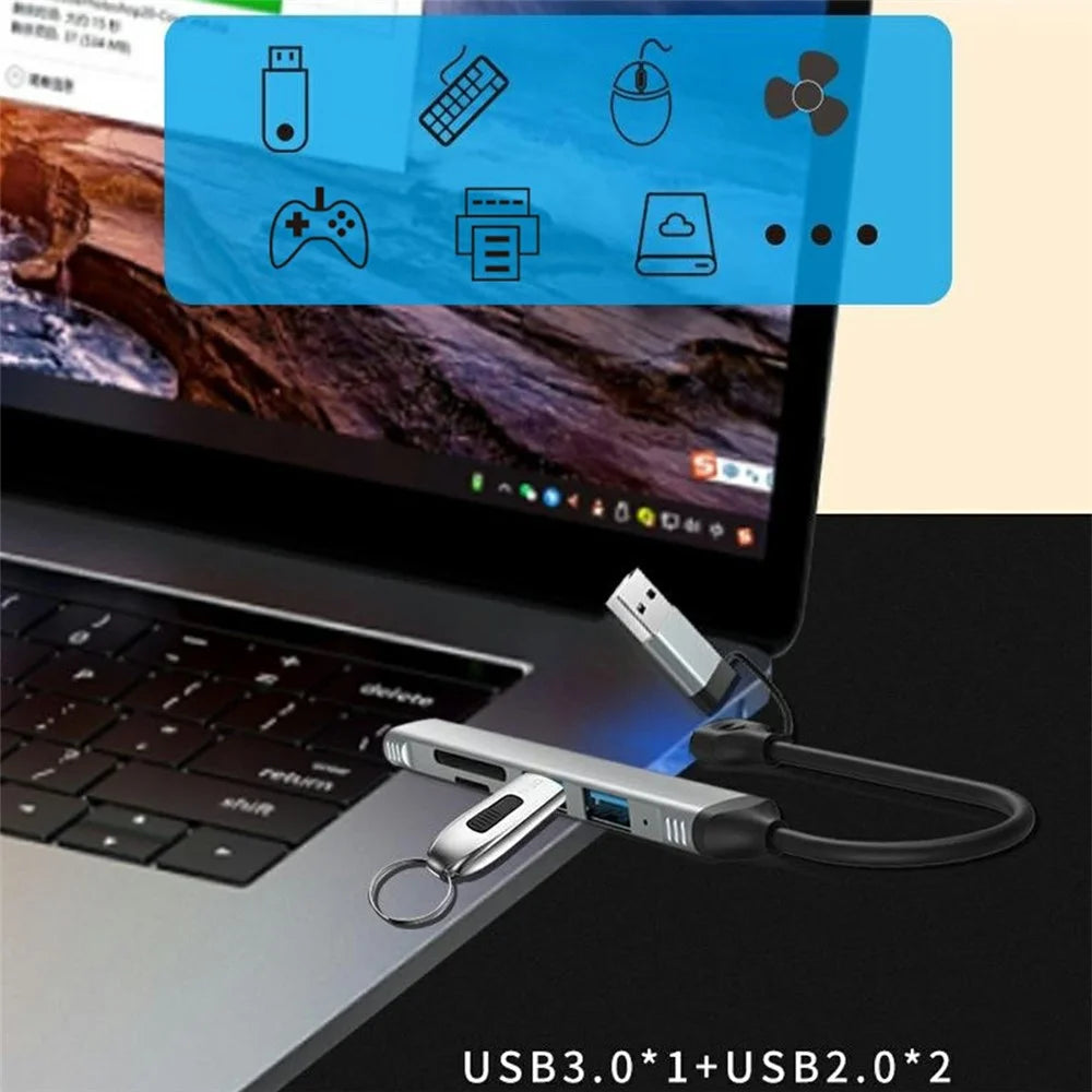 HC-77A 5 in 1 Aluminum Alloy Expansion Hub USB C / USB A to USB 3.0 / 2.0 SD TF Card Reader Docking Station - Grey - 3