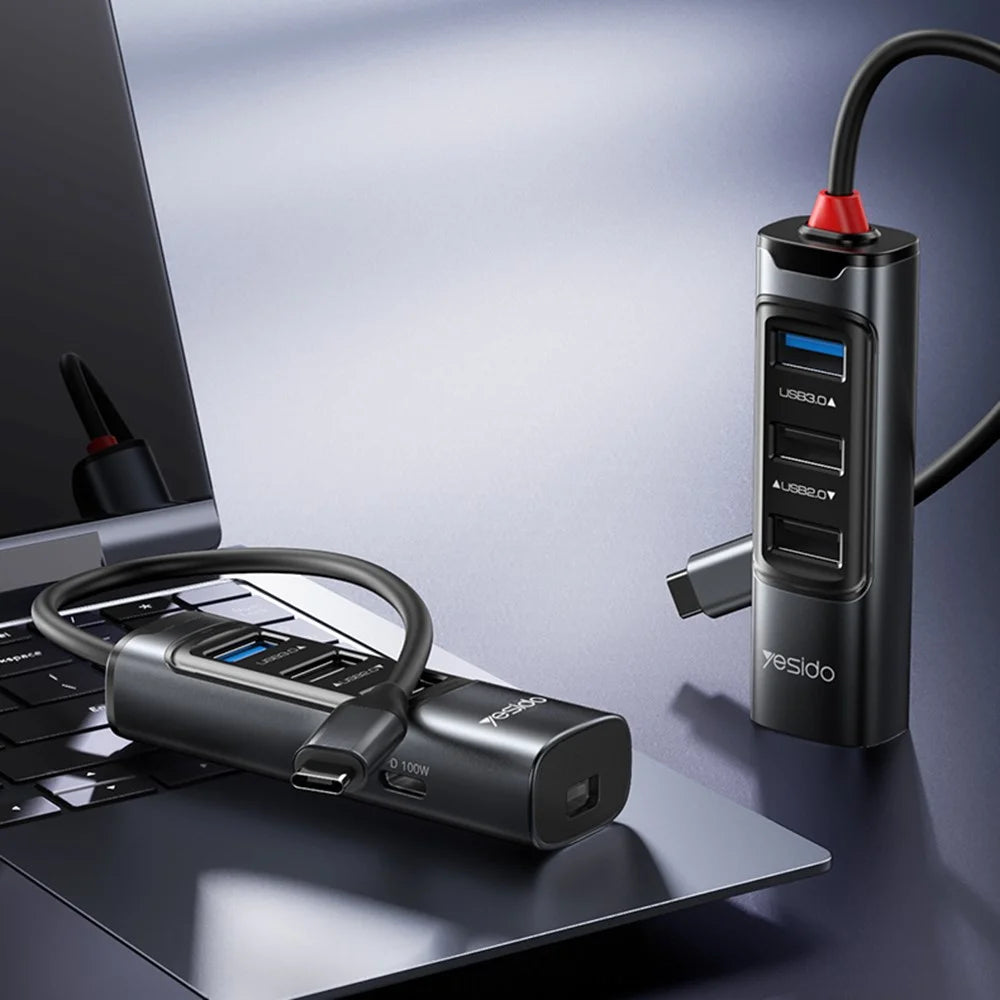 YESIDO HB24 5-in-1 Type-C Docking Station with USB3.0+2 USB2.0+Mini DP+PD 100W Multi Port USB-C Hub Adapter - 2