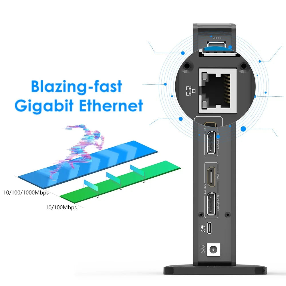 WAVLINK UG69PD5 USB 3.0 and USB-C Dual 4K Display Docking Station with DisplayPort and HD 60Hz Monitor Adapter - US Plug - 4