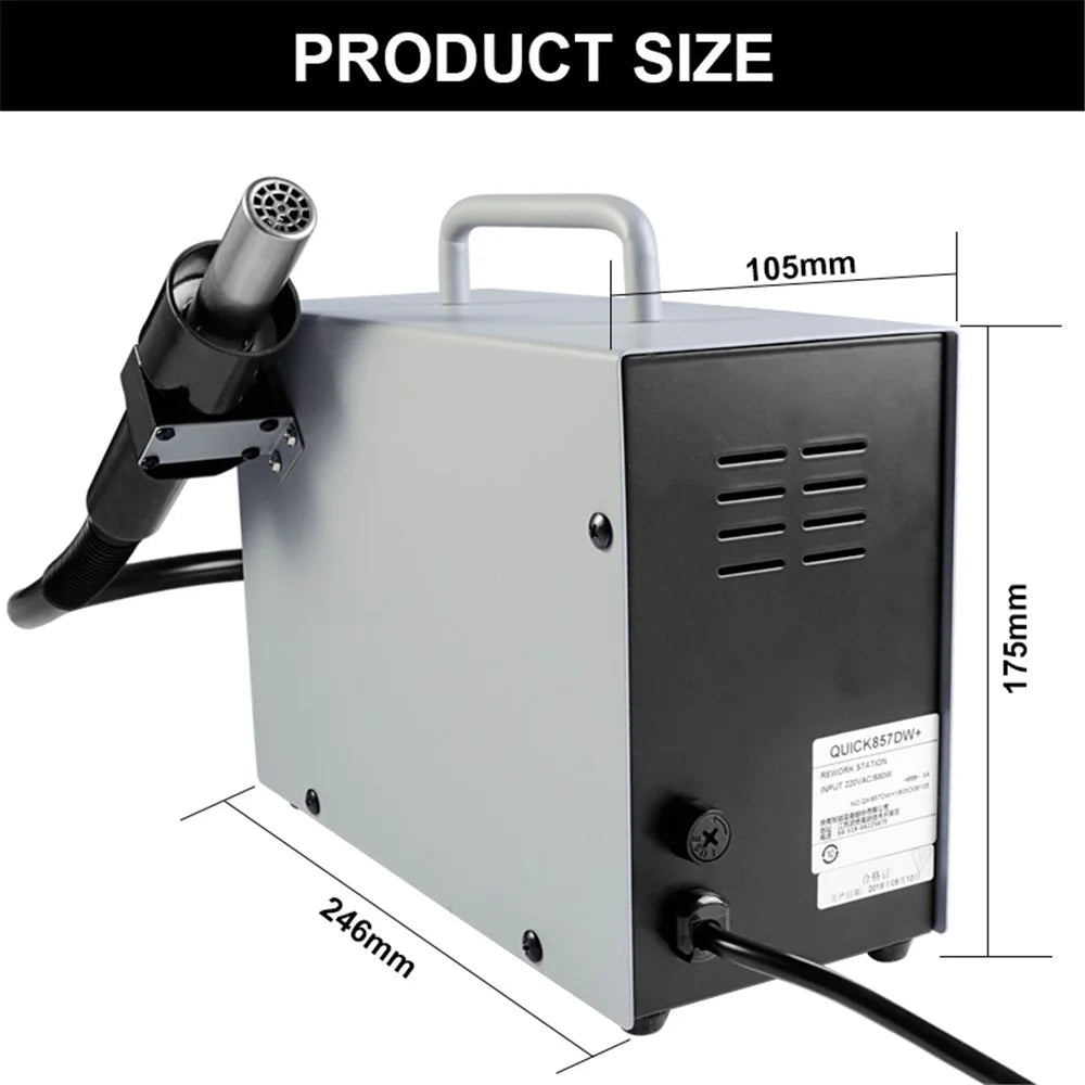 QUICK 857DW+ Adjustable Hot Air Gun Station 580W SMD Rework Station - AC 110V - 3