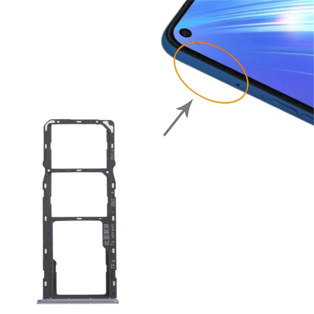 For Realme 6 Dual SIM Cards + Single TF Card Tray Holder Replacement (without Logo) - Black - 3