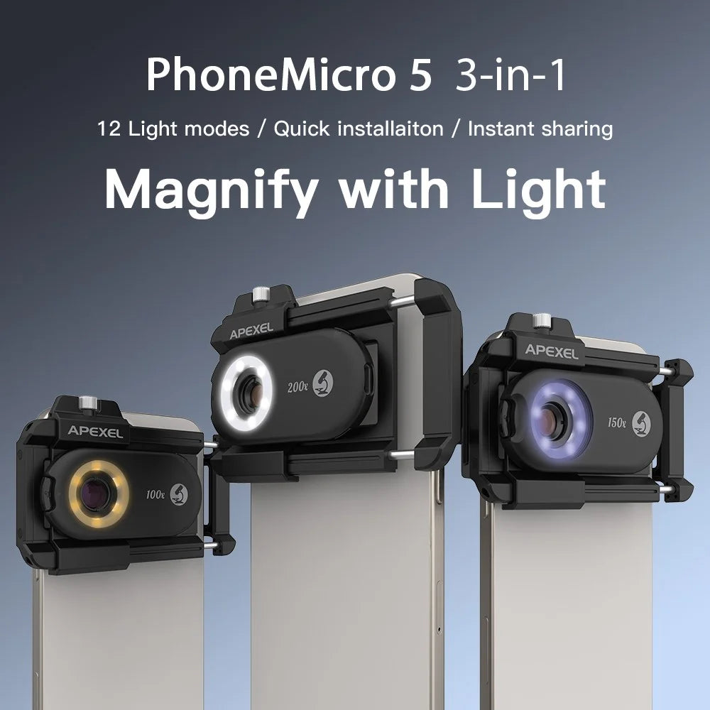 APEXEL APL-MS3IN1 Mobile Phone Holder Clip 100x / 150x / 200x 3-in-1 Magnification Microscope with CPL Filter - 3