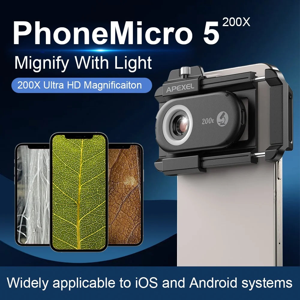 APEXEL APL-MS200 Mobile Phone Holder Clip 200x Magnification Microscope with CPL Filter - 4