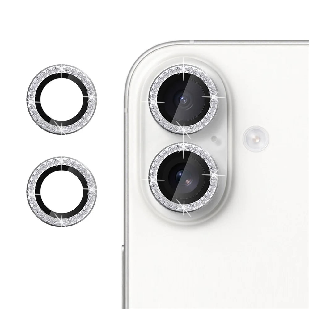 KALEBOL KLB-LPC003 For iPhone 16 / 16 Plus Camera Lens Protector Diamond Ring Design Tempered Glass Lens Film - Silver - 1