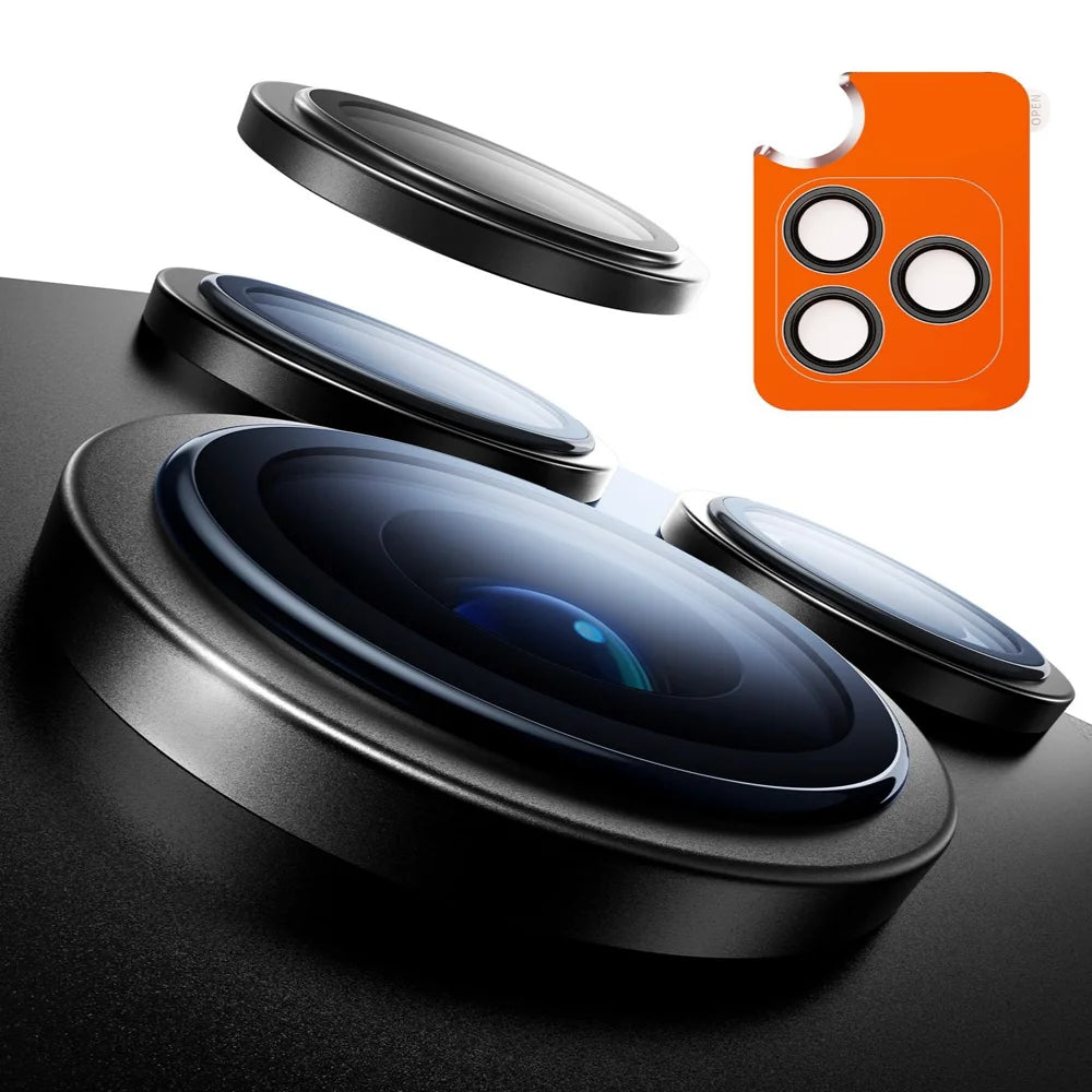TORRAS For iPhone 16 Pro / iPhone 16 Pro Max Camera Lens Protector Tempered Glass Clear Lens Film - Black - 1