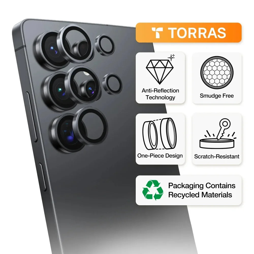 TORRAS For Samsung Galaxy S25 Ultra Camera Lens Protector Tempered Glass Clear Lens Film (Amazon Packaging) - Black - 6