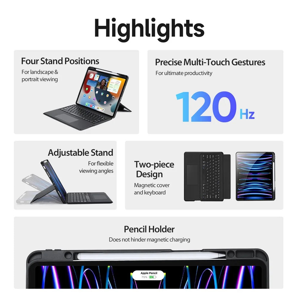 DUX DUCIS For iPad Air 13 (2026) / (2025) / (2024) / Pro 12.9 (2018) / (2020) / (2021) / (2022) Detachable Bluetooth-Compatible Keyboard Tablet Case - 4