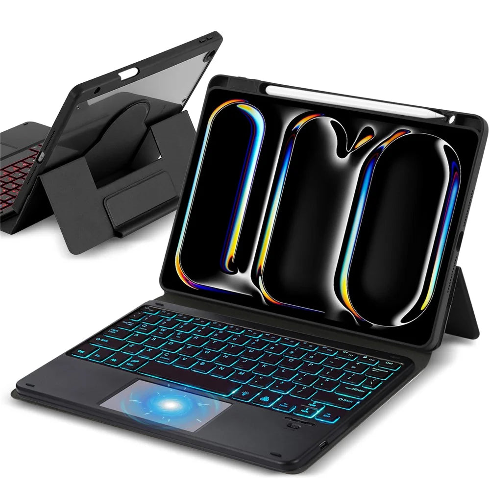TP-5011D For iPad Pro 11 (2018) / (2020) / (2021) / (2022) Magnetic Detachable Bluetooth-compatible Keyboard PU Leather Case with RGB Backlight - 1