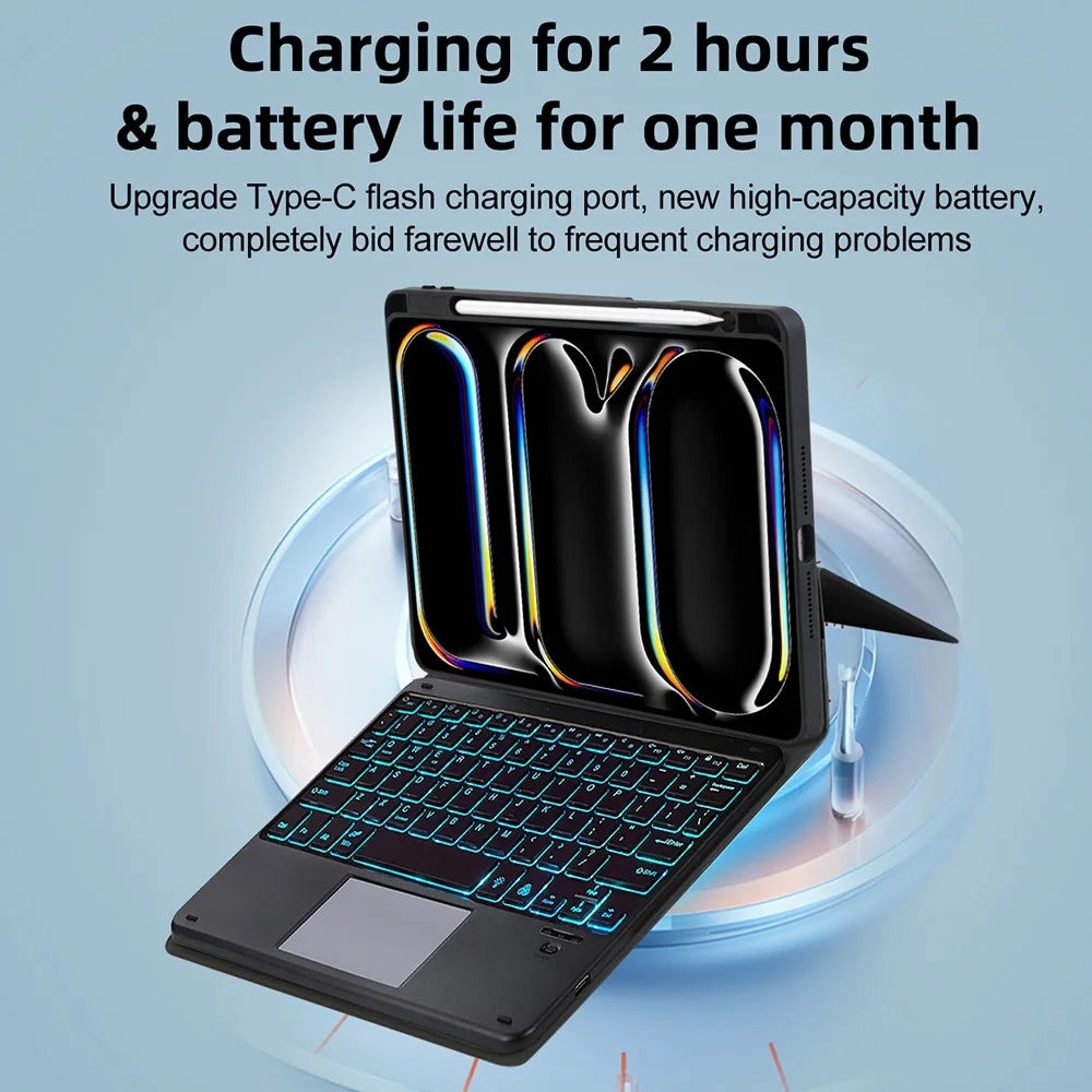 TP-5011D For iPad Pro 11 (2018) / (2020) / (2021) / (2022) Magnetic Detachable Bluetooth-compatible Keyboard PU Leather Case with RGB Backlight - 4
