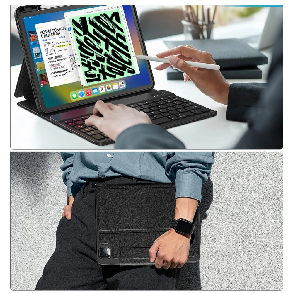 WIWU Bluetooth-Compatible Keyboard for iPad Pro 11 (2024) / (2022) / iPad (2025) / 10.9 (2022) Skin-Touch Leather Case - Black - 6