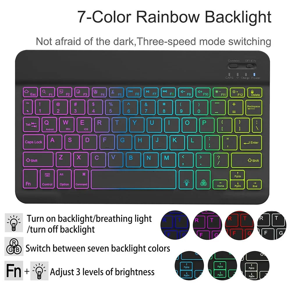 RGB-1099D For iPad (2025) / 10.9 (2022) Leather Tablet Stand Cover + Three-Color Backlit Bluetooth-Compatible Keyboard - Black - 3