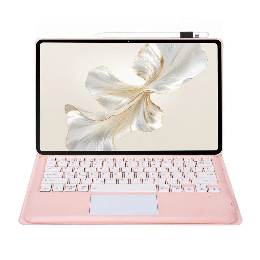 AH24-A For Huawei MatePad Pro 12.2 (2024) Leather+TPU Tablet Cover Bluetooth-compatible Keyboard Case with Touchpad - Pink - 2
