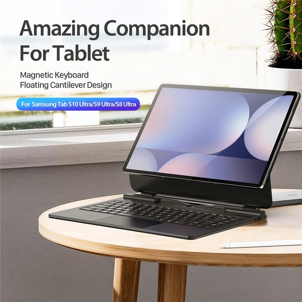 DUX DUCIS For Samsung Galaxy Tab S9 Ultra / Galaxy Tab S8 Ultra / Galaxy Tab S10 Ultra Bluetooth-compatible Keyboard Leather Case with Magnetic Floating Stand - Black - 2