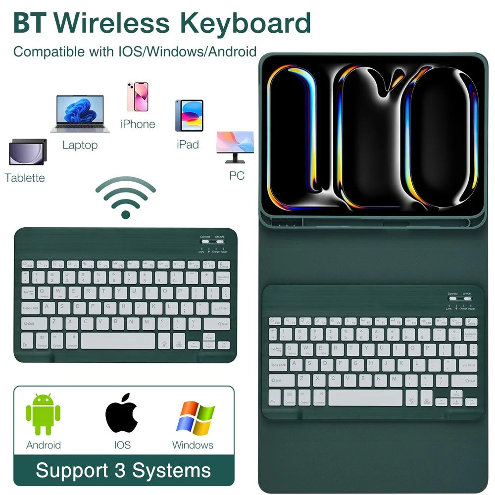 SK-1109D Leather Tablet Case with BT Keyboard For iPad Air 11 (2026) / (2025) / (2024) / Pro 11 (2022) / (2020) / Air (2022) / (2020) / (2018) - Midnight Green - 2