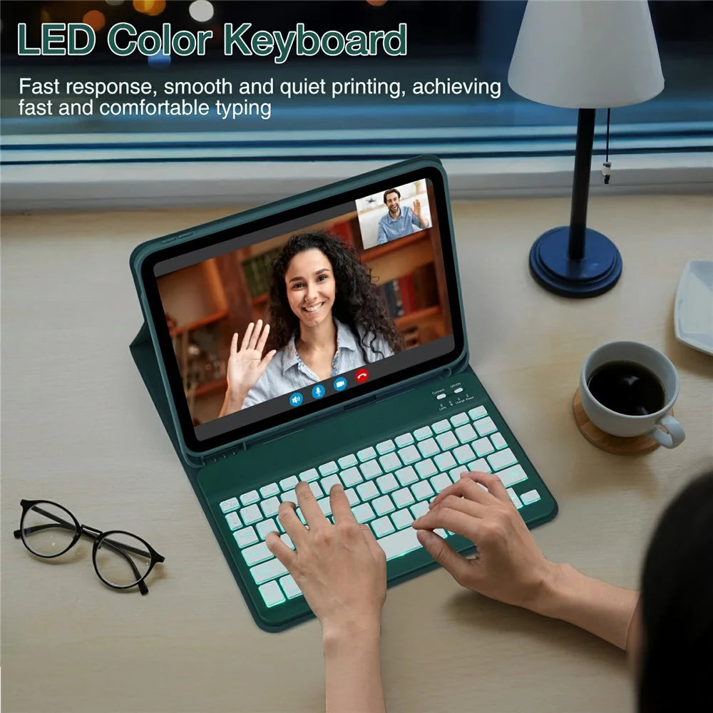 SK-1109D Leather Tablet Case with BT Keyboard For iPad Air 11 (2026) / (2025) / (2024) / Pro 11 (2022) / (2020) / Air (2022) / (2020) / (2018) - Midnight Green - 5