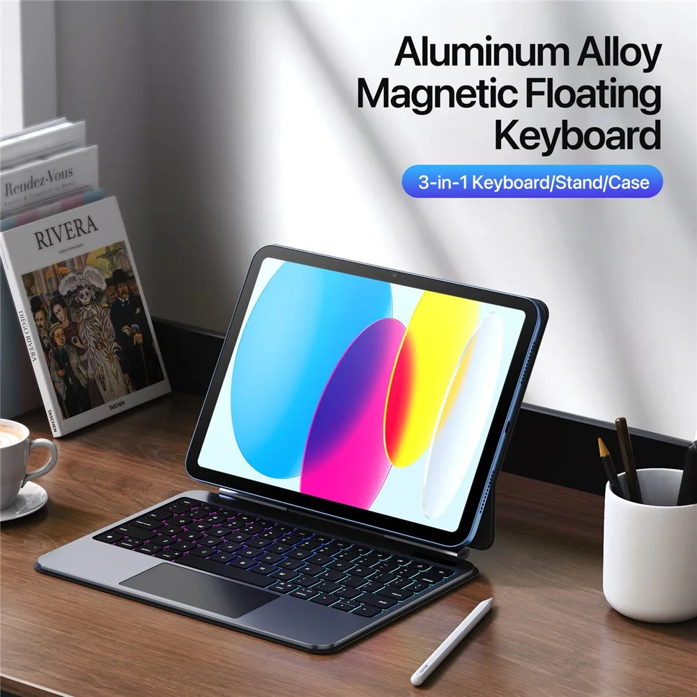 DUX DUCIS For iPad (2025) / iPad 10.9 (2022) MK Pro Series Leather Case Magnetic Floating Keyboard with Trackpad - Black - 4
