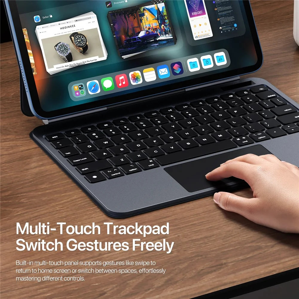 DUX DUCIS For iPad (2025) / iPad 10.9 (2022) MK Pro Series Leather Case Magnetic Floating Keyboard with Trackpad - Black - 7