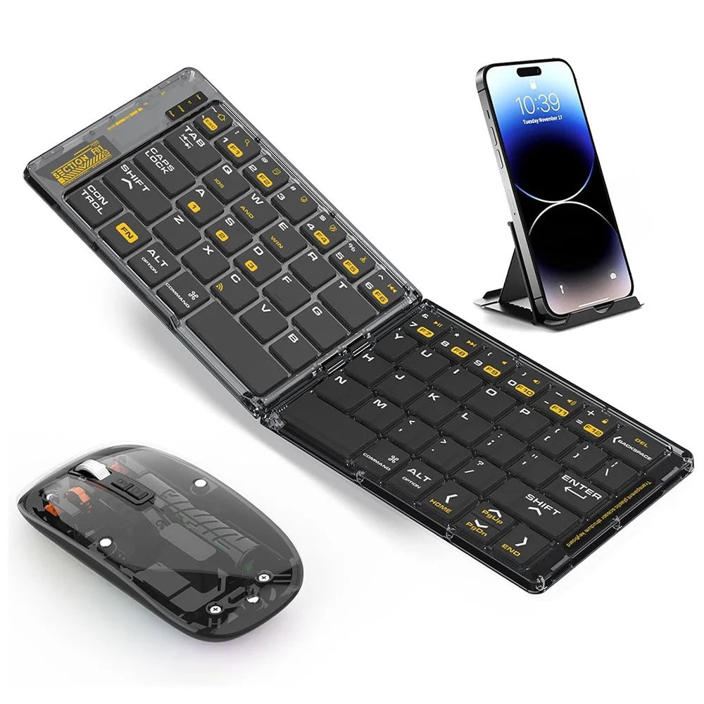 F69 Foldable Bluetooth-compatible Keyboard for Android / iOS / Windows with Mouse and Phone Stand Set - 1
