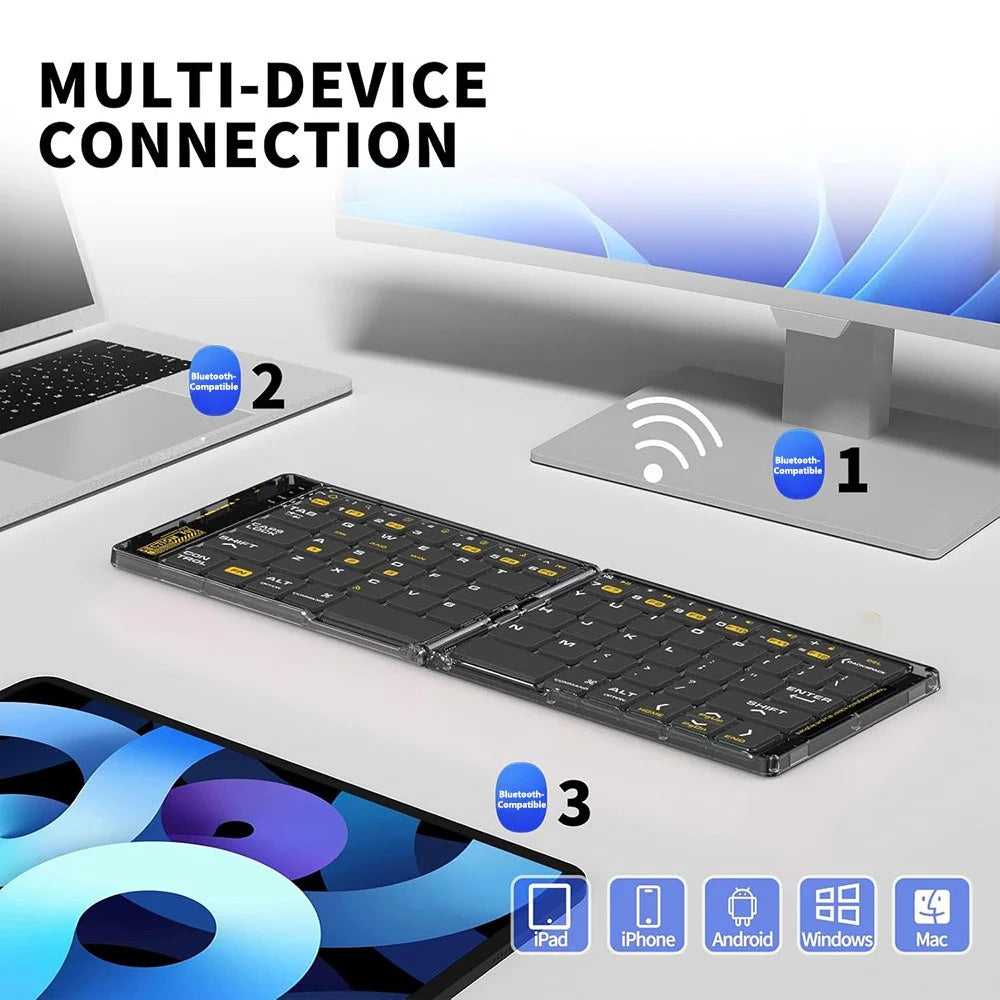 F69 Foldable Bluetooth-compatible Keyboard for Android / iOS / Windows with Mouse and Phone Stand Set - 4