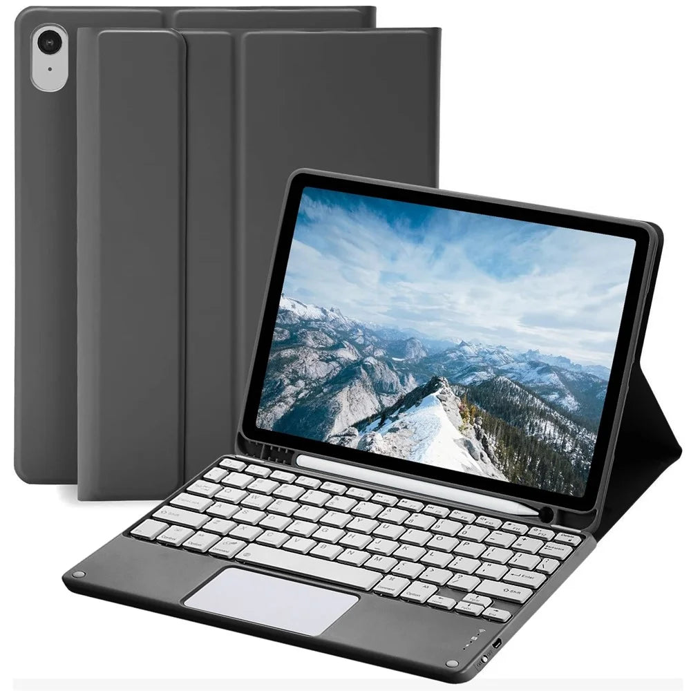 For iPad (2025) / iPad 10.9 (2022) Skin-touch Leather Protective Case with X7 Touchpad Bluetooth-compatible Keyboard - Black - 1