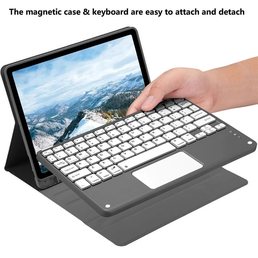 For iPad (2025) / iPad 10.9 (2022) Skin-touch Leather Protective Case with X7 Touchpad Bluetooth-compatible Keyboard - Black - 2