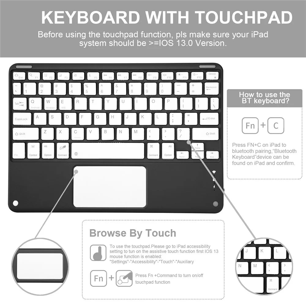 For iPad (2025) / iPad 10.9 (2022) Skin-touch Leather Protective Case with X7 Touchpad Bluetooth-compatible Keyboard - Black - 4