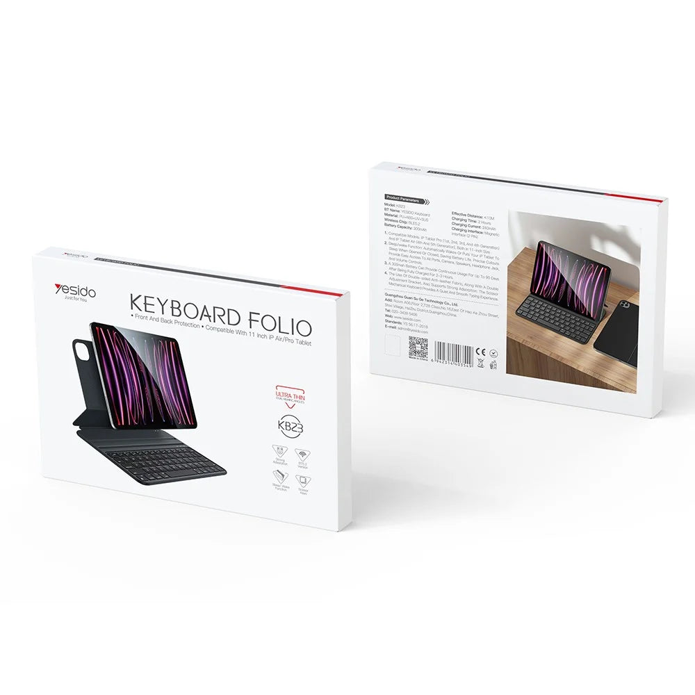 YESIDO KB23 Floating Magnetic Keyboard for iPad Pro 11 (2022) / (2021) / (2020) / (2018) / iPad Air (2022) / (2020) Dual Angle Adjustable Stand Case - 6