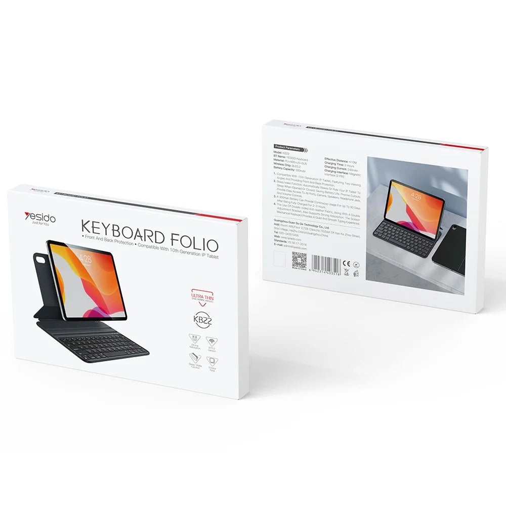 YESIDO KB22 For iPad 10.9 (2022) Floating Magnetic Keyboard Dual Angle Adjustable Stand Case - 5