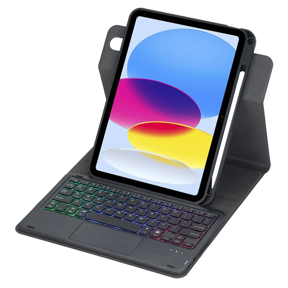L10B-AS For iPad (2025) / iPad 10.9 (2022) 360 Degree Rotating Clear Acrylic Case Bluetooth-compatible Keyboard Cover with Touchpad and Backlit - Black - 4