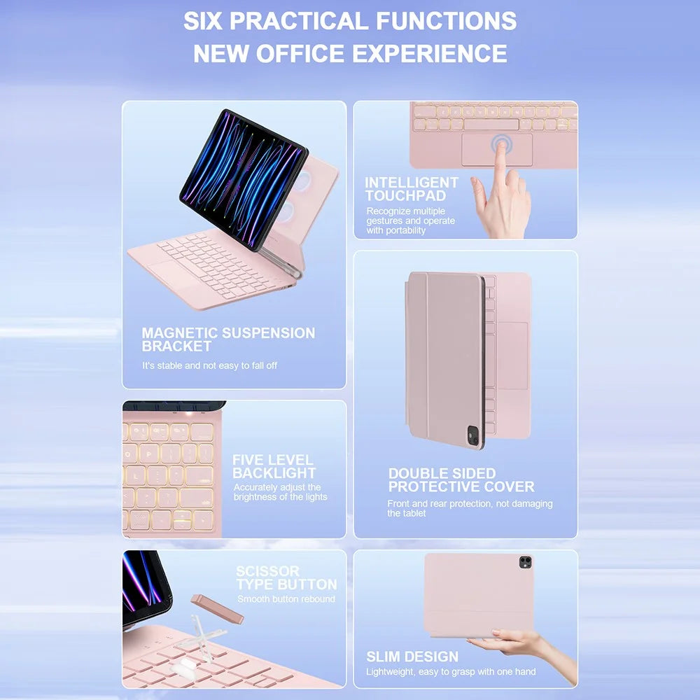 For iPad (2025) / 10.9 (2022) Magnetic Magic Keyboard with Touchpad Bluetooth-Compatible Keyboard - Pink - 6