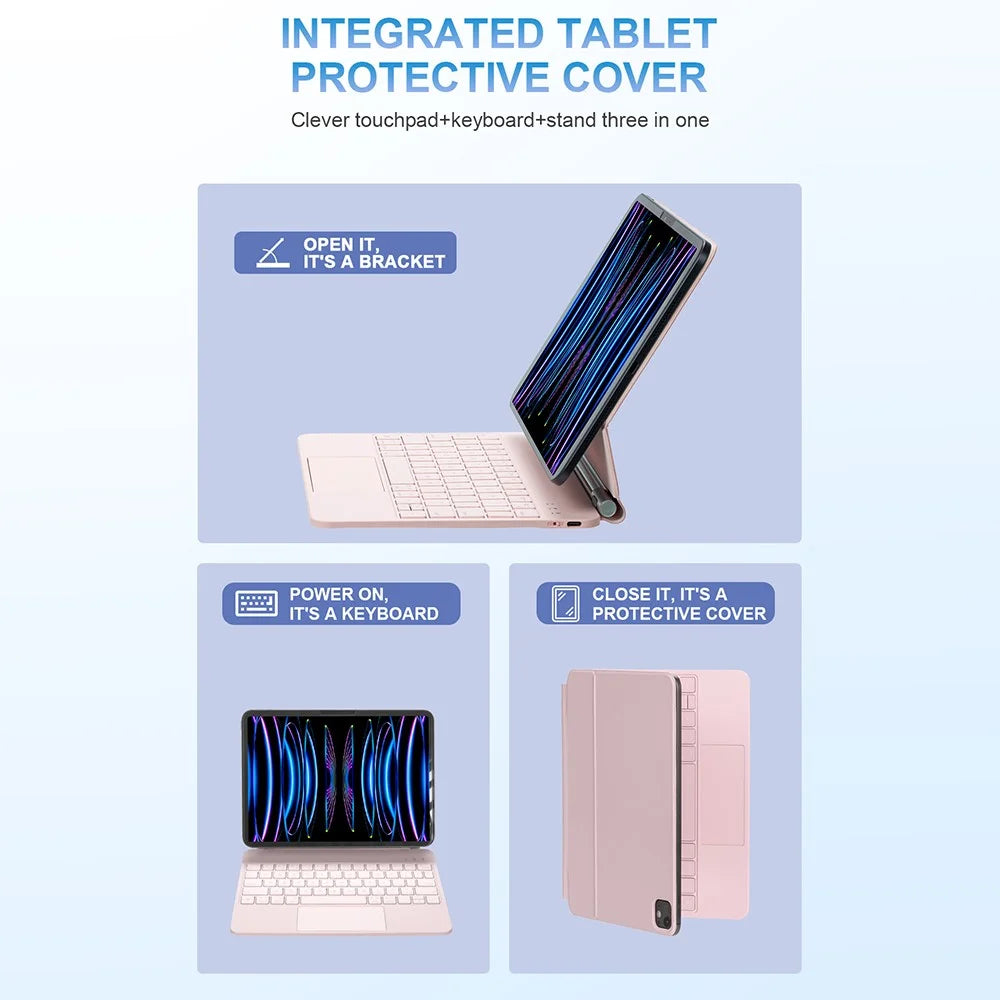 For iPad (2025) / 10.9 (2022) Magnetic Magic Keyboard with Touchpad Bluetooth-Compatible Keyboard - Pink - 7