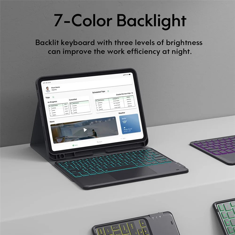 WR030 For iPad Pro 11 (2025) / (2024) 7-color Backlit Magnetic Detachable Wireless Bluetooth-compatible Keyboard Case with Touchpad - 3