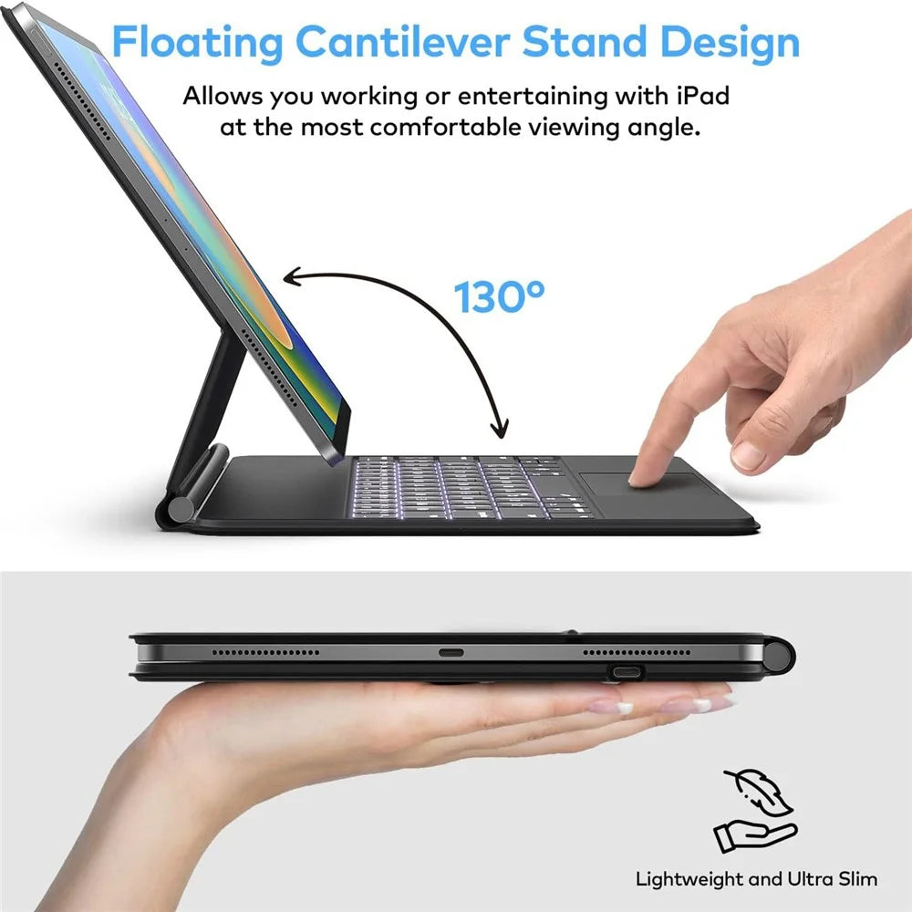 HB358 Magnetic Floating Bluetooth-compatible Keyboard Case with Backlit for iPad Air 13 (2026) / (2025) / (2024) / iPad Pro 12.9 (2022) / (2021) / (2020) / (2018) - Black - 6