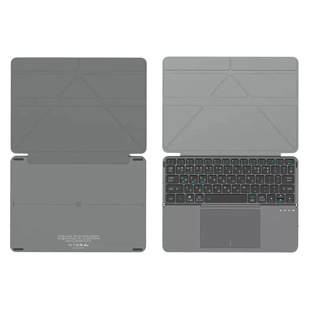 Bluetooth-compatible Keyboard with Touchpad Ultra Thin Wireless Keyboard Foldable Stand Case - Gray - 2