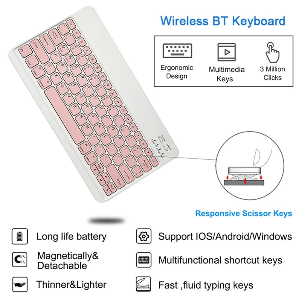 For iPad Pro 12.9 (2021) / (2020) / (2018) Skin Touch PU Leather Cover Shell + Ultra Slim Square Key Cap Design Wireless Bluetooth-compatible Keyboard Set - Pink - 3