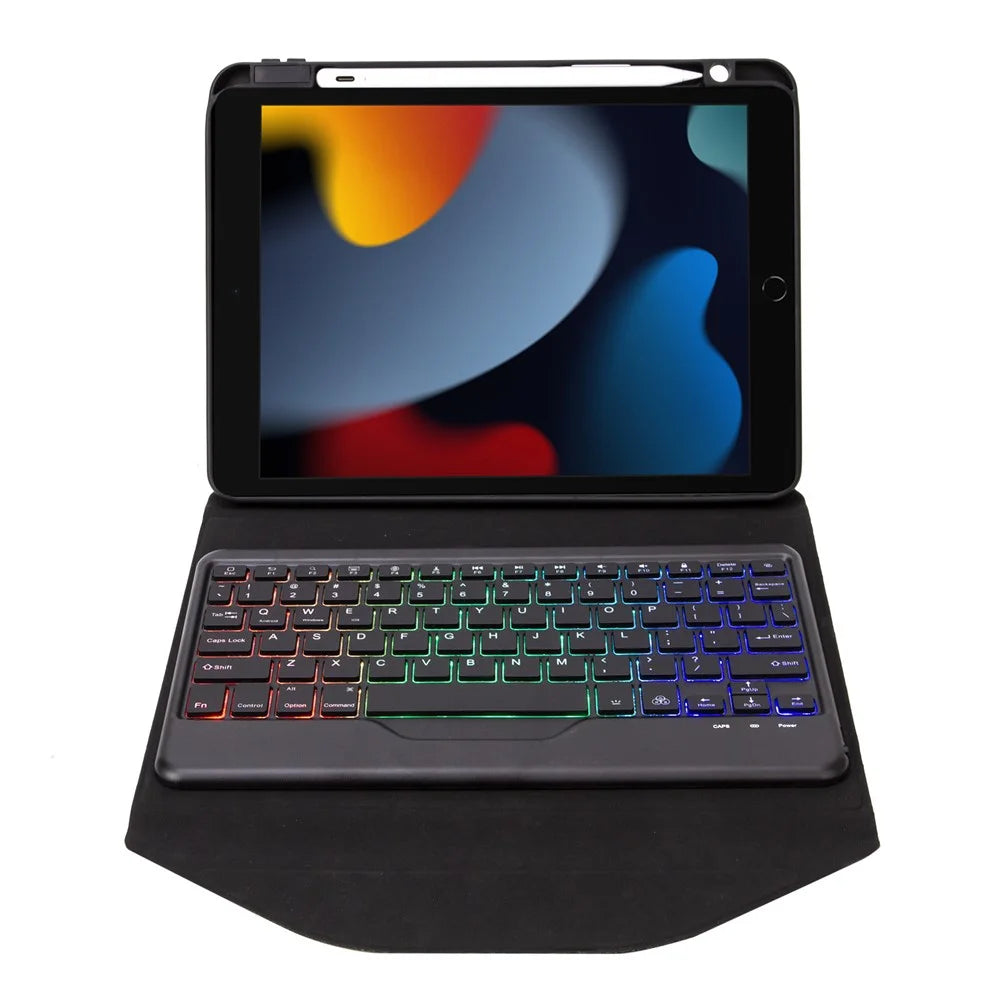 Z102BS For iPad 10.2 (2021)/(2019)/(2020) Detachable Bluetooth-compatible Keyboard Case with 3-Color Backlit Shockproof Tablet Protector Built-in Pencil Slot - Black - 3