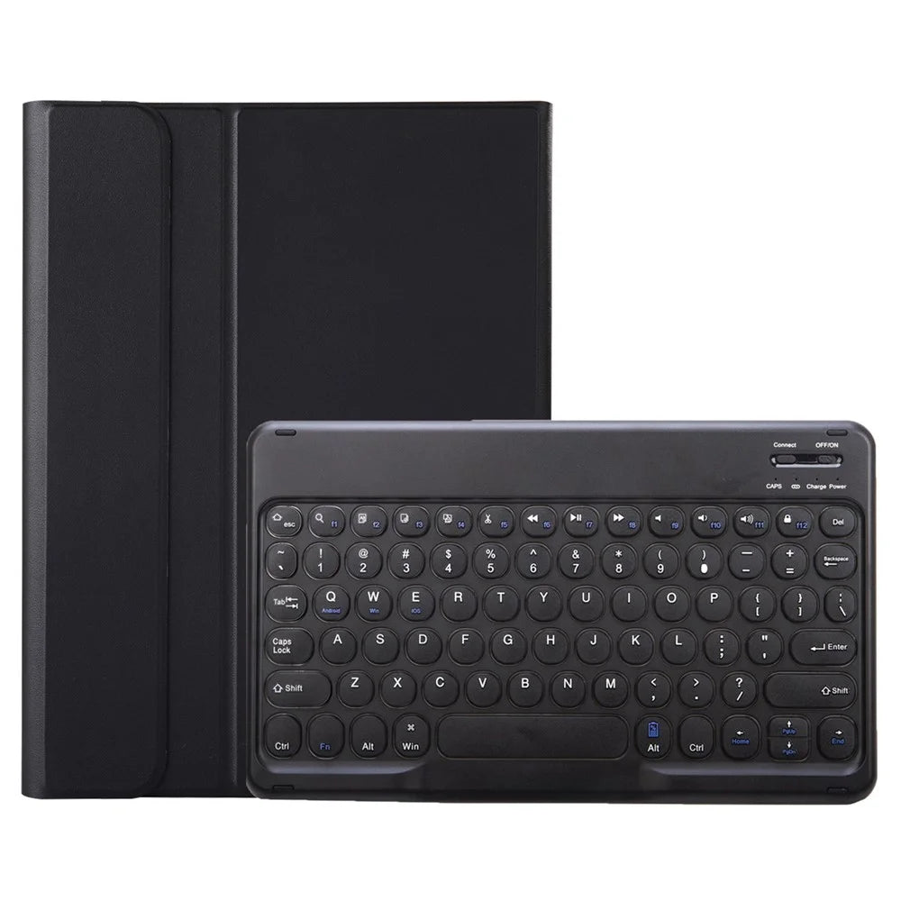 YT07B For iPad Air (2013) / Air 2 / iPad 9.7-inch (2017) / (2018) / iPad Pro 9.7 inch (2016) Protective Case with Round Keys Bluetooth-compatible Keyboard Shockproof Stand Leather Cover with Pen Slot - Black - 2